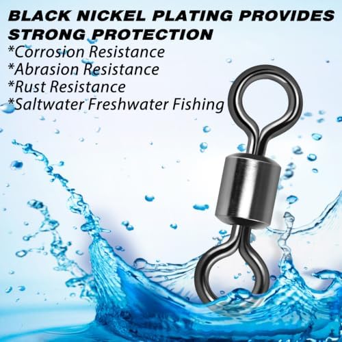 Alwonder 100-Pack Micro Swivels for Fly Fishing, Small Rolling Barrel Swivels Fly Fishing Tackles, High Strength Barrel Swivel Hook line Connector with Black Nickel Coating - Image 4