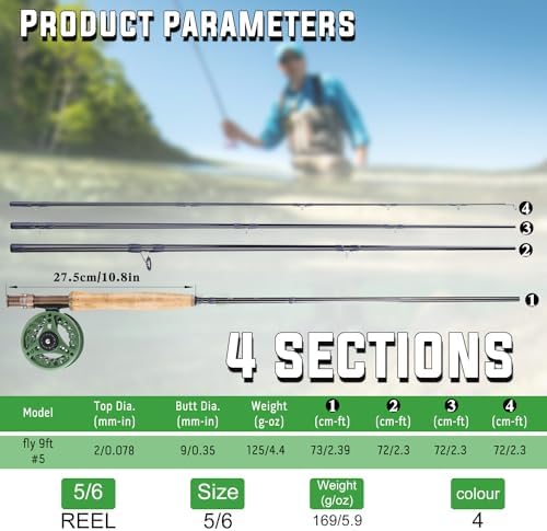 Sougayilang 5/6 Weight 9ft Fly Rod, 4-Piece Graphite Rod, Die Cast Aluminum Reel, Carrying Case, Fly Box & Fishing Flies Combo Starter Kit - Image 6