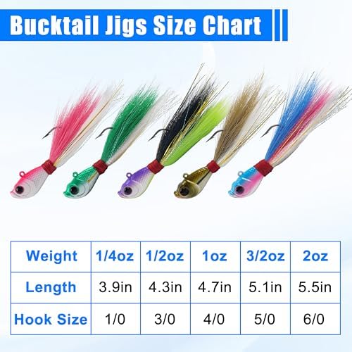 Bucktail Jigs Saltwater Fishing Lures Surf Bucktail Hair Fishing Jigs Swimbait Jig Heads for Freshwater Saltwater Bass Flounder Striper Bluefish Halibut Redfish - Image 4