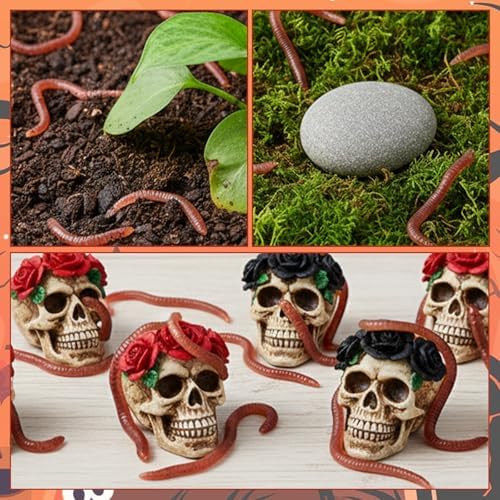 50 Pcs Fake Worms Soft Lure Trout Worm Earthworm 3.35 in Faux Lifelike Stretchy Rubber Earthworms Trick Fishing Lures Baits for Halloween Sensory Bin April Fool's Day Party - Image 4