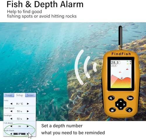 Fish Finder Portable Wireless Sonar & Radio Sensor Depth Finder with Fish Size, Water Temperature, Bottom Contour, Color LED Display Black/White Model fit for Boats Kayaks Fishing - Image 4