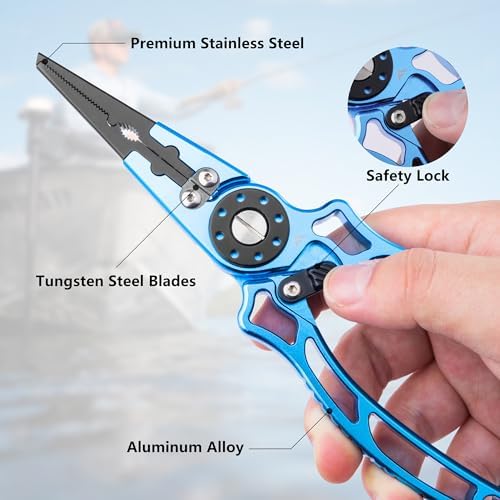 FLISSA Fishing Pliers, Safety Lock Design Fish Pliers Saltwater, Aluminum Hook Remover, Titanium 6Al-4V Jaw and Tungsten Carbide Line Cutters, Sheath & Lanyard, Fishing Gear Gifts for Men - Image 5