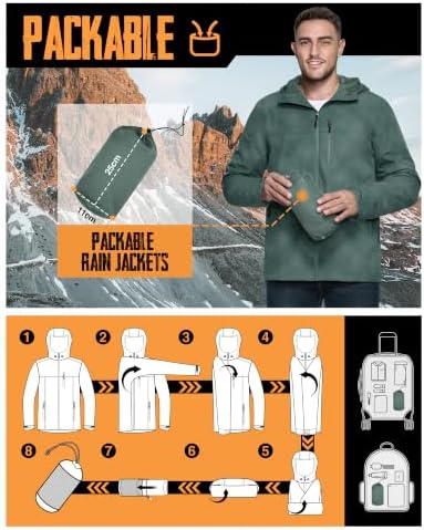 33,000ft Men's Packable Rain Jacket Waterproof Raincoat with Hood - Image 2