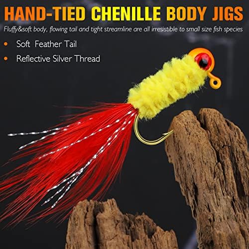 Dovesun Crappie Jigs, Jig Heads with Feather Hand-Tied Marabou Jigs Ice | Fly Fishing Lures 10 Colors 1/32oz 1/16oz 1/8oz Fishing Hair Jigs for Panfish Sunfish Walleye 20-40pcs - Image 2