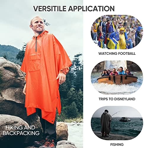 PTEROMY Hooded Rain Poncho for Adults, Reusable Waterproof Raincoat - Image 5