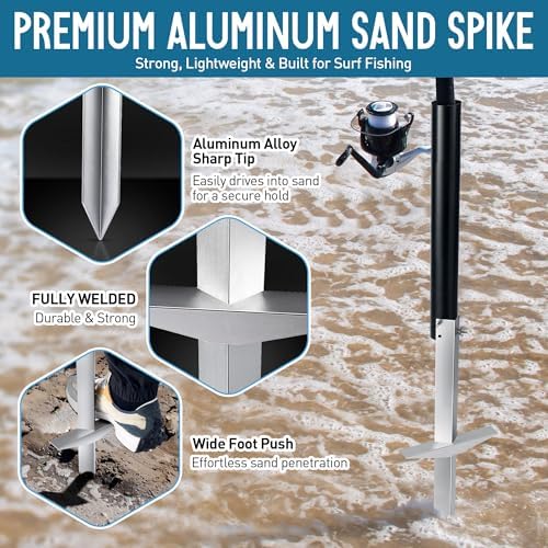 Sand Spikes for Surf Fishing, 2-Stage Sand Spike Rod Holder, Surf Rod Holder with Alumina Sharp Tip and Welded Foot Plate, Stable Fishing-Rod Stand for Beach, Shoreline, River Bank - Image 3