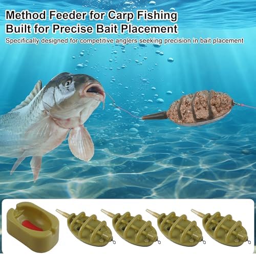 Carp Fishing Method Feeder Set, 4 Inline Method Feeders with 1 Quick Release Mould Carp Fishing Feeder Carp Fishing Equipment for Coarse Fishing & Efficient Baiting Tool Accessories - Image 4