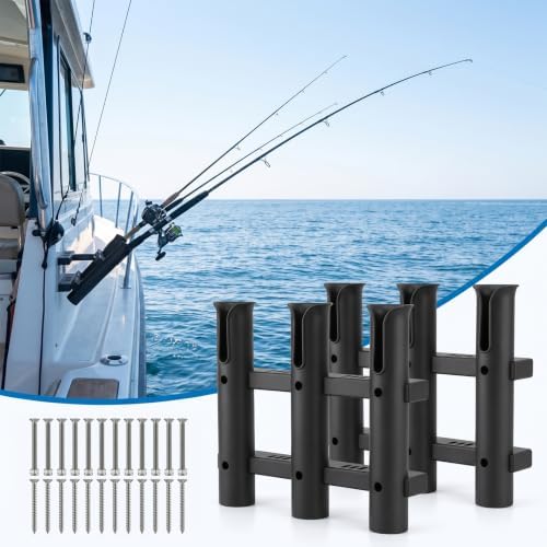 2 Pack 3 Tube Fishing Rod Holder for Boat Kayak Wall Mount Black - Image 5