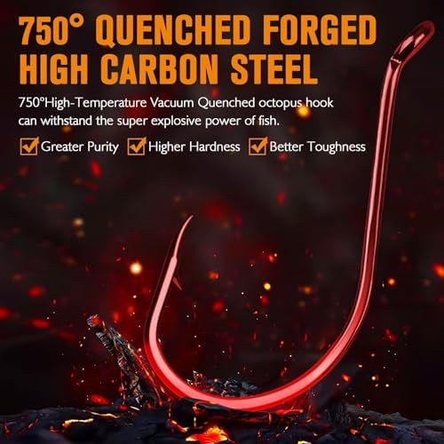 Dovesun Octopus Hooks Fishing Hooks 50-100PCS Black Red Octopus Hooks for Saltwater Freshwater #10-8/0 - Image 3