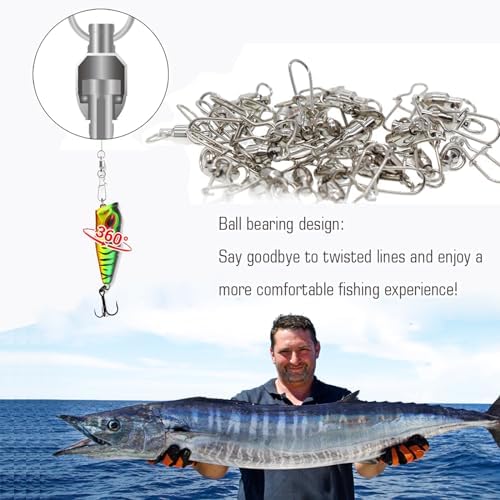 AMYSPORTS Duo Lock Snap Fishing Swivels Stainless Barrel Swivels Fishing Lure Snap Swivels Ball Bearing Swivels Fishing Tackle for Saltwater Fishing Freshwater Fishing - Image 5