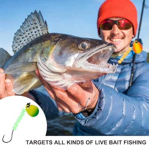 15 Pack Walleye Rigs Kit 47 Inch 15lb Fishing Lure Making Kit Mono Crawler Harness Walleye Float Rig Double Hook Rig Colorado Spinner Octopus Hooks for Freshwater Trolling - Image 4