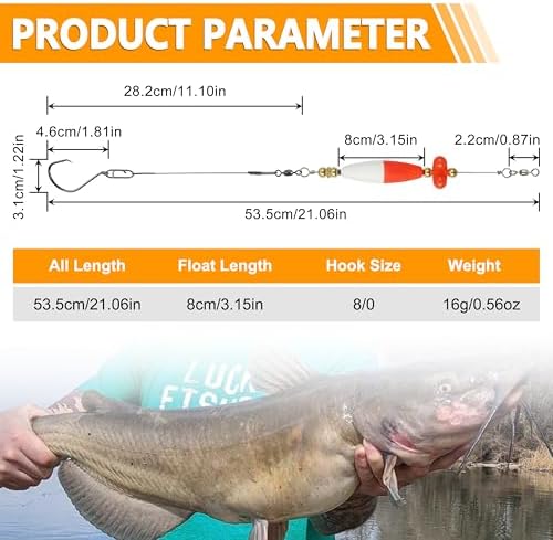 Santee Rig Catfish Float Cooper Rig for Bank Fishing Catfishing Tackle Peg Floats with Rattler Circle Hooks 8/0 - Image 3