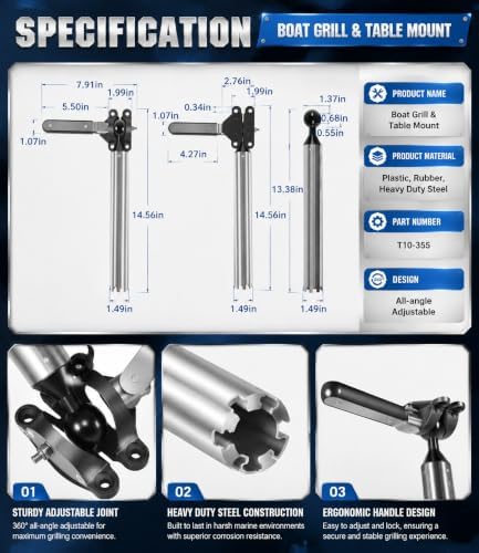 T10-355 Adjustable Boat Grill & Table Mount, 304 SS for Marine Use - Image 3