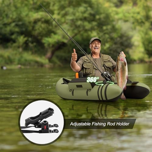 GYMAX Fishing Float Tube, 350lbs Inflatable Fishing Boat with Paddle, Pump, Flippers, Fish Hook Stators, Fish Ruler, Storage Pockets, Portable Backpack Belly Boat for Adults Fishing - Image 6