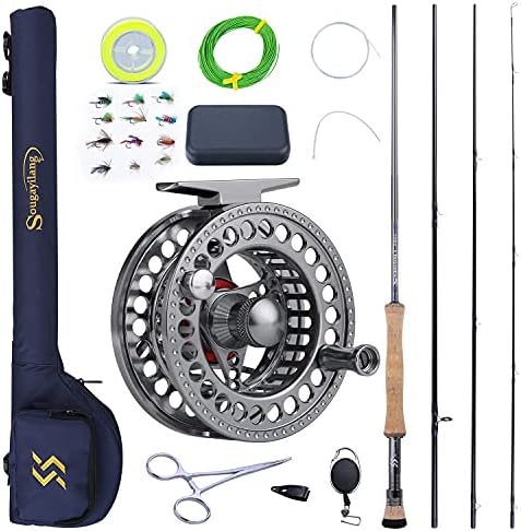 Sougayilang Fly Fishing Rod and Reel Combo, 4 Pieces Ultra Lightweight Portable Fly Rod and CNC Machined Aluminum Alloy Reel Complete Starter Package with Rod Bag by Sougayilang