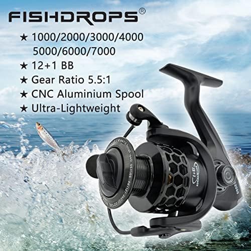 Fishdrops Spinning Fishing Reels 12+1BB Ultra Lightweight Carved Aluminum Spool Reels Affordable Smooth Spinning Reels - Image 3