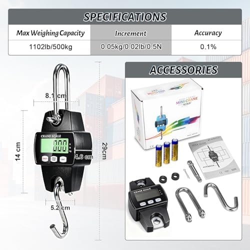 Digital Hanging Scale, 1100lb/500kg Crane Scale, Handheld - Image 5