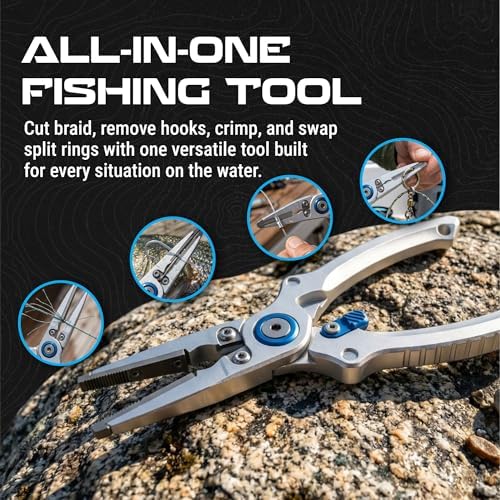 Reaction Tackle Aluminum Fishing Pliers with Tungsten Carbide Cutters, Braid Cutter, Hook Remover and Crimper, Saltwater Corrosion Resistant with Sheath and Lanyard - Image 3