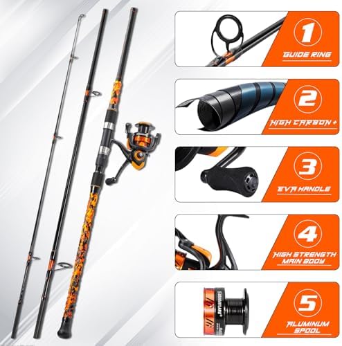 Sougayilang 3 Piece Surf Fishing Rod Combo Medium/Heavy Travel Spinning Rod with 4000/5000 Size Reel Baitfeeder Combo(9'/10'/11'12') - Image 2