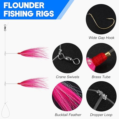Fishing Teaser Rigs Saltwater, 3/6 Pack Flounder Rigs Hand Tied Sea Bass Hi Lo Rig Fishing Bait Rigs Multicolor Mylar Bucktail Teasers Rig for Flounder Fluke Halibut Sea Bass - Image 2