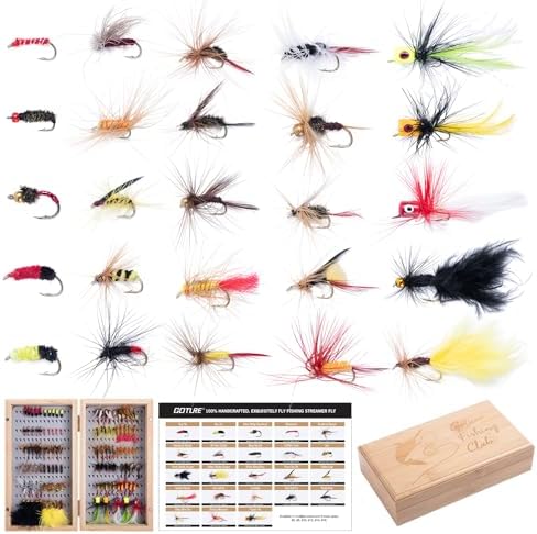 Goture Fly Fishing Flies Assortment Kit with Wooden Fly Box by Goture