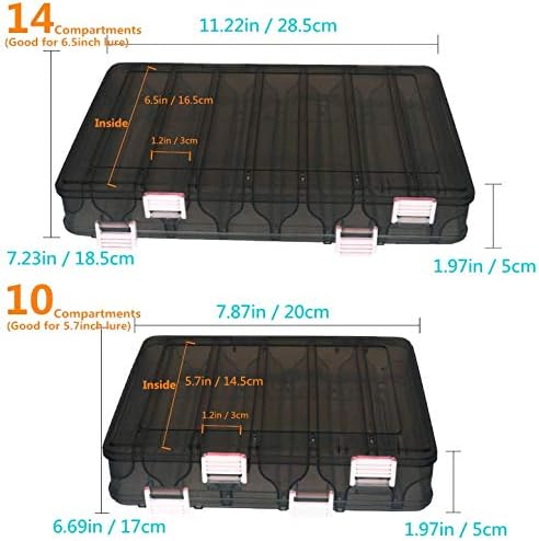 Double-Sided Fishing Lure Hook Tackle Box Visible Hard Plastic Clear Fishing Lure Bait Squid Jig Minnows Hooks Accessory Storage Case Container (Brown 14 Slots) - Image 2