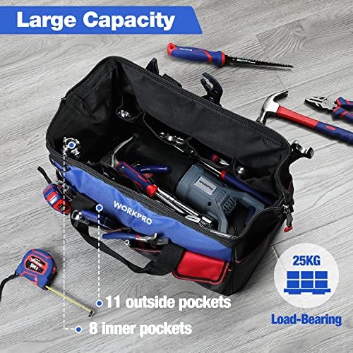 WORKPRO Tool Bag, 18 Inch Tool Bag with Waterproof Molded Base, Open Top Tool Organizer Bag with 20 Pockets, Adjustable Shoulder Strap - Image 5