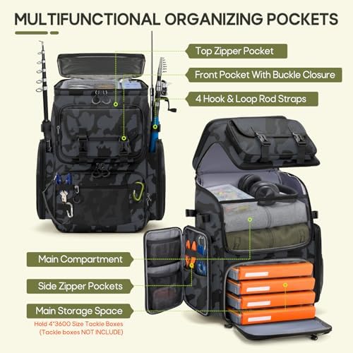 RAINSMORE Fishing Backpack, 45L Large Water-resistant Fishing Tackle Bag - Image 2