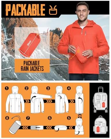 33,000ft Men's Packable Rain Jacket Waterproof Raincoat with Hood - Image 2
