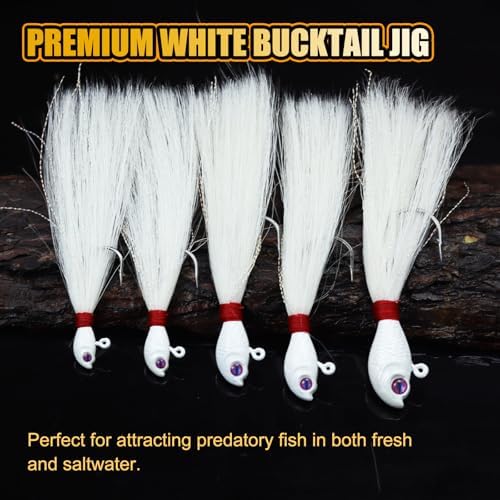 Bucktail Jigs, Realistic Hair Jig Fishing Lure with Single Hook, Bucktail Swimbait Jig for Bass Striper Walleye Flounder 1/4oz, 1/2oz, 1oz, 2oz - Image 5