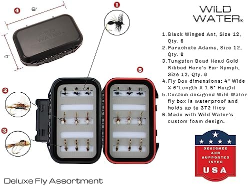 Wild Water Deluxe Fly Fishing Combo Starter Kit, 5 or 6 Weight 9 Foot Fly Rod, 4-Piece Graphite Rod with Cork Handle, Accessories, Die Cast Aluminum Reel, Carrying Case, Fly Box Case & Fishing Flies - Image 5