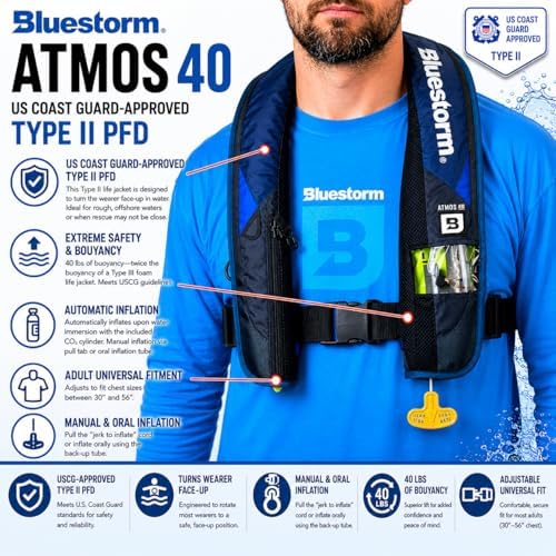 BLUESTORM Atmos 40 Automatic/Manual Inflatable PFD Life Jacket for Adults | US Coast Guard (USCG) Approved Life Vest - Image 4