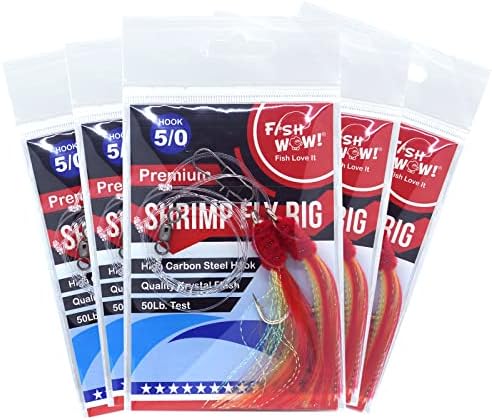 5 Packs 5/0 Shrimp Flying rig with red Yellow Shiny Krystal Flash by FishWOW