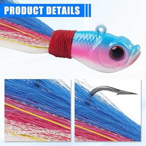 Bucktail Jigs Saltwater Fishing Lures Surf Bucktail Hair Fishing Jigs Swimbait Jig Heads for Freshwater Saltwater Bass Flounder Striper Bluefish Halibut Redfish - Image 3