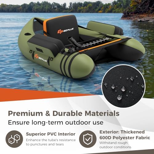 Goplus Inflatable Float Tube, Fishing Belly Boat with Fish Ruler, Pump, Storage Pockets, Adjustable Straps, Fishing Float Tube for Angling, 350LBS Load Capacity - Image 4