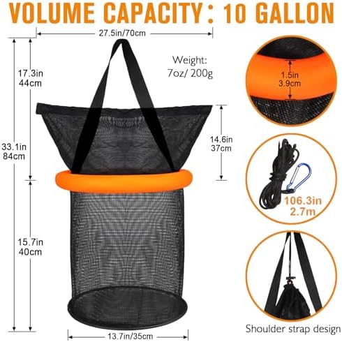 Dovesun Floating Fishing Basket, Collapsible Fishing Net Portable Nylon-mesh | Coated Nylon Net Bait Storage Cage for Keeping Crayfish Minnows Leaches and Other Live Baits - Image 4