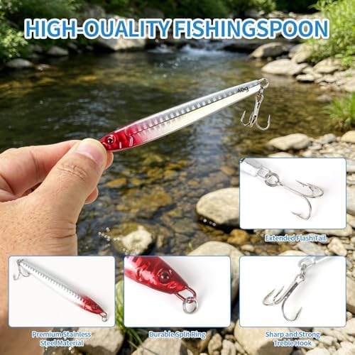 Jigs Fishing Lures Lead Spoons: Saltwater Fishing Micro Jigging Bait with Ultra-Sharp Hooks for Bass Tuna Salmon Grouper - Image 3