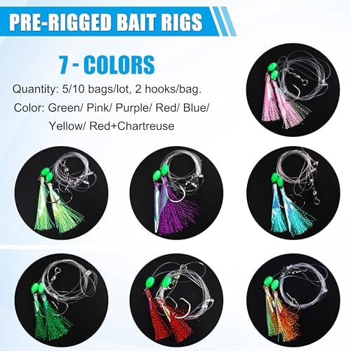 Fishing Bait Rig Saltwater Flounder Rigs with Mono Leader Swivel Fish Skin for Flounder Sea Bass Halibut Black Pompano 5/10packs - Image 2