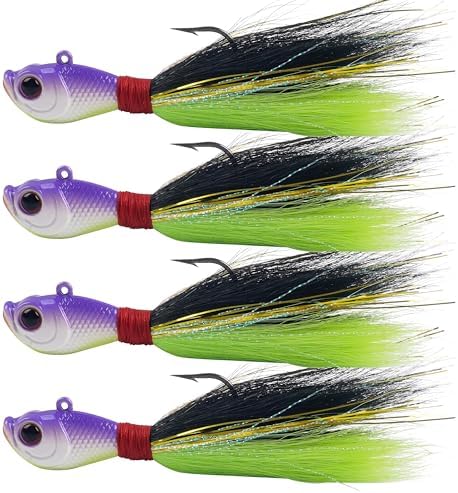 Bucktail Jigs Saltwater Fishing Lures Surf Bucktail Hair Fishing Jigs Swimbait Jig Heads for Freshwater Saltwater Bass Flounder Striper Bluefish Halibut Redfish by AGOOL
