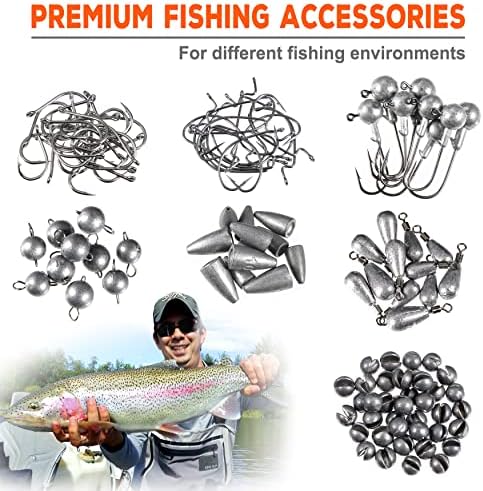 PLUSINNO 264pcs Fishing Accessories Kit, Organized Tackle Box with Tackle Included, Fishing Weights Sinkers, Jig Hooks, Swivels, Beads Combined into 10 Rigs, Fishing Gear Set for Bass Trout - Image 6