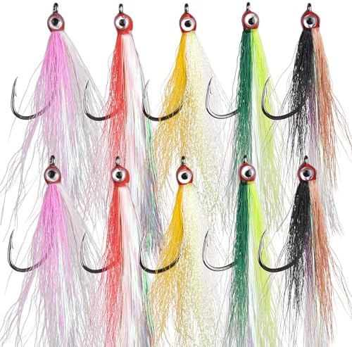 Clouser Minnow Fishing Flies, 10pcs Saltwater Fly Fishing Lures Hand Tied Clouser Minnow Fly Streamer Hooks for Bass Striper Flounder Saltwater Freshwater by FUSIGO