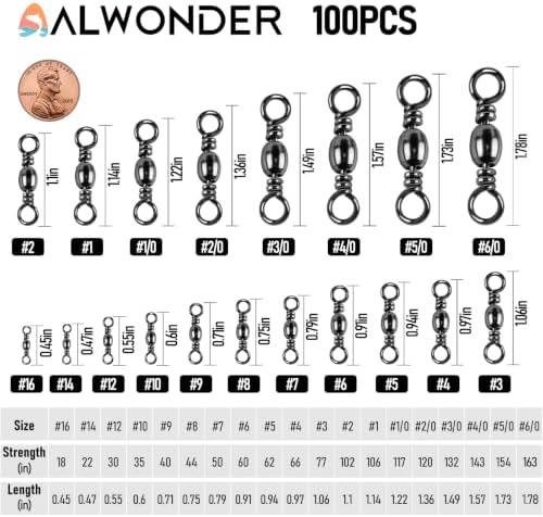 Alwonder 100-Pack Fishing Barrel Swivels, High Strength Stainless Solid Ring Brass Barrel Swivel with Black Nickel Coating, Rolling Fishing Swivels Tackle Line Connector Saltwater Freshwater - Image 2
