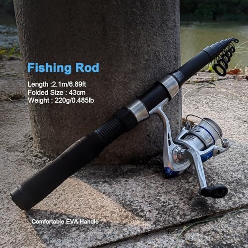 Fishing Rod Reel Combo - 2PCS 6.89ft Collapsible Rods 2PCS Spinning Reels Lures Set Fishing Pliers Carrier Bag for Travel Saltwater Freshwater Fishing Telescopic Fishing Pole Kit - Image 2