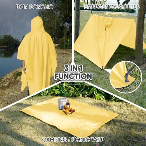 PTEROMY Hooded Rain Poncho for Adults, Reusable Waterproof Raincoat - Image 2