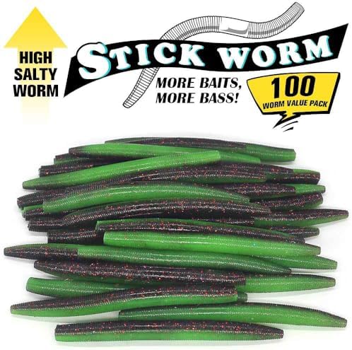 Wacky Worms Soft Plastic for Bass Fishing Lures–100 Pack 4" & 5" Stick Baits Wacky, Texas, Neko & Drop Shot Rigs–Bulk Soft Lure - Image 2