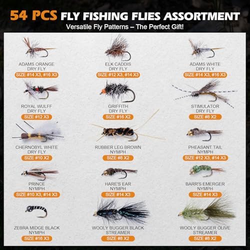 Goture Fly Fishing Flies Assortment Kit with Wooden Fly Box - Image 2