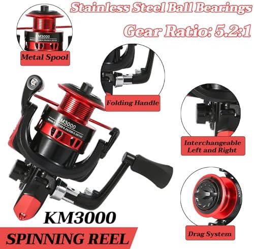 Tripquips Fishing Rod, 6.9ft 2Pcs Telescopic Fishing Rods Set, Carbon Fiber Fishing Pole, 2PCS Spinning Rod and Reel Combo with Carrier Bag Freshwater Fishing Rod and Reel Combos Kits Fishing Gear-Red - Image 5