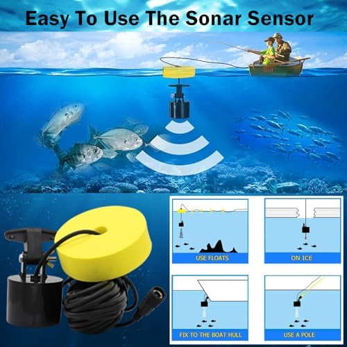 Portable Fish Finder, Handheld Fish Depth Finder Contour Readout Fishfinder Ice Kayak Shore Boat Fishing Fish Detector Device with Sonar Sensor Transducer and LCD Display Gear Fish Depth Finder - Image 3