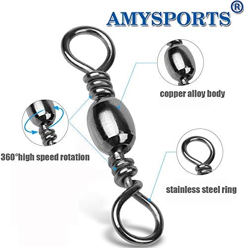 AMYSPORTS High Strength Fishing Swivels Barrel Solid Ring Barrel Fishing Swivel Rolling Fishing Tackle Line Connector Saltwater Freshwater Stainless Steel Accessories - Image 3