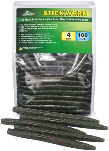 Wacky Worms Soft Plastic for Bass Fishing Lures–100 Pack 4" & 5" Stick Baits Wacky, Texas, Neko & Drop Shot Rigs–Bulk Soft Lure by LURELINK